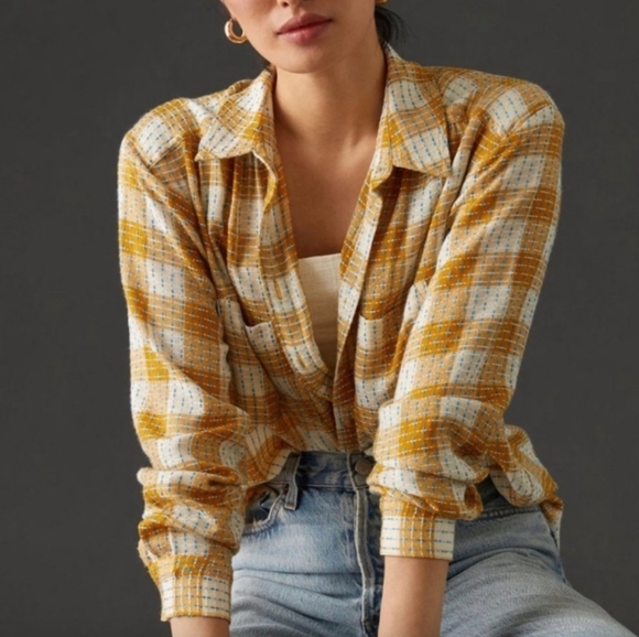 Anthropologie Pilcro yellow plaid button down - Picture 2 of 11